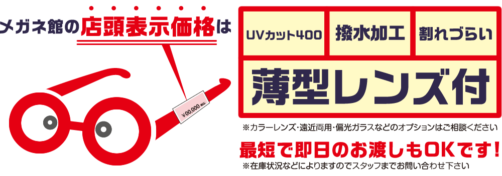 メガネ館の店頭表示価格は薄型レンズ付